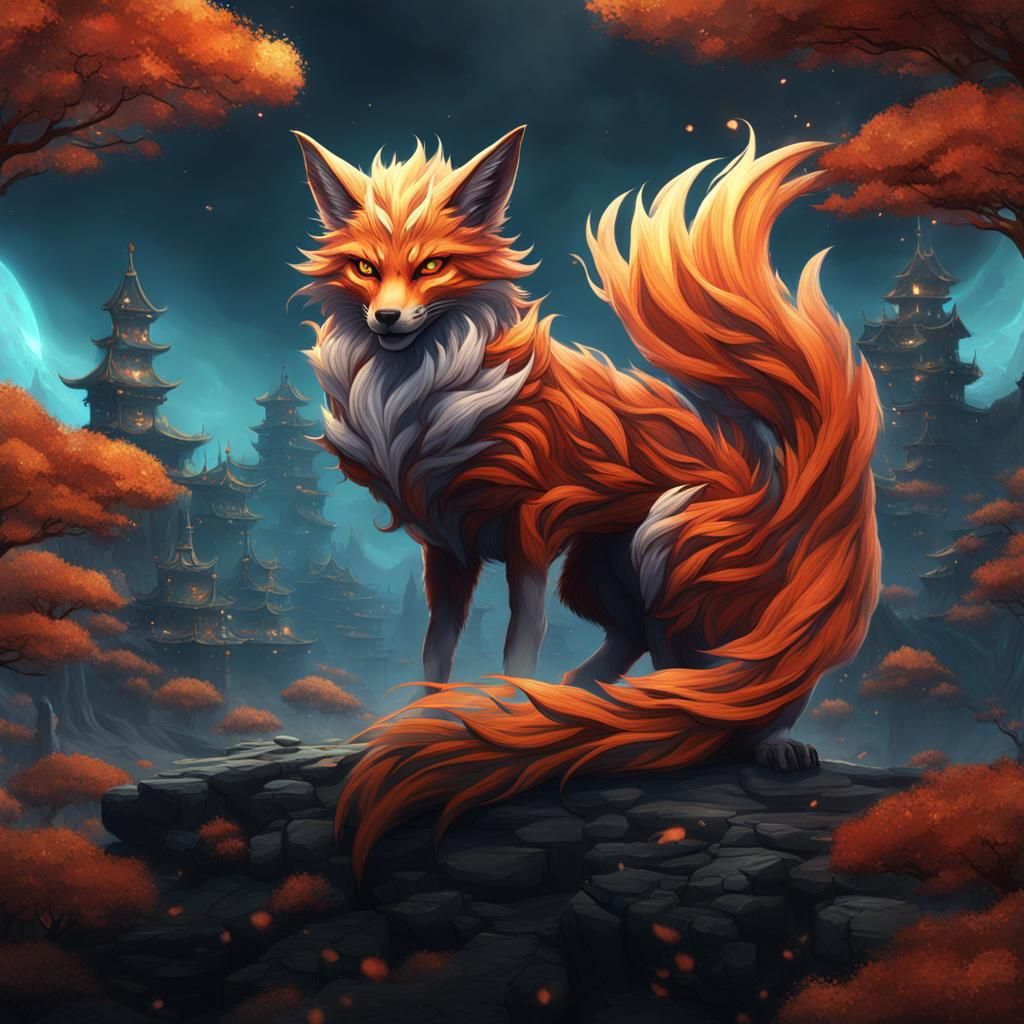 Detailed Nine-Tailed Fox Fantasy Concept Art