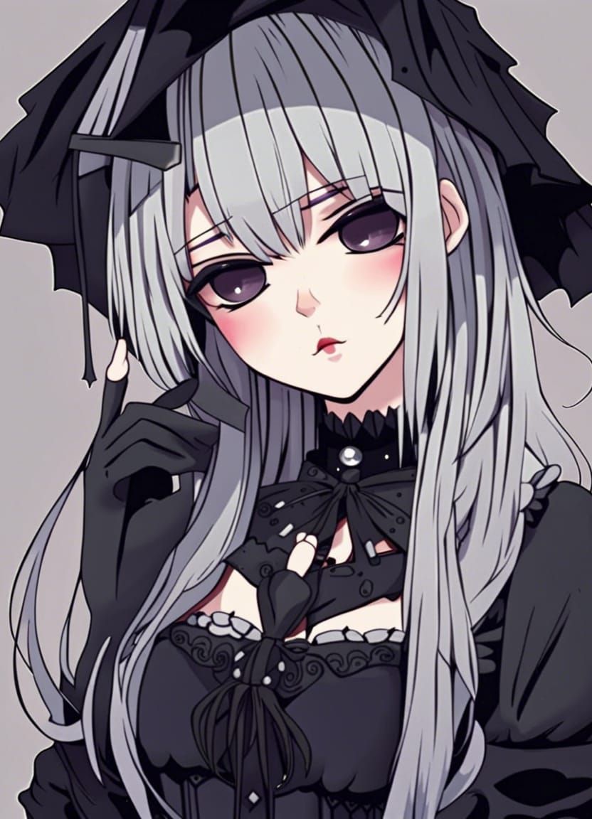 beautiful gothic girl, cell shaded,anime style, flat color,