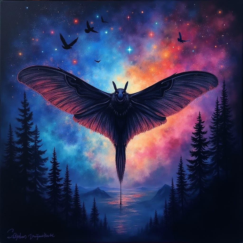 Mothman Illuminated in Black Light Art