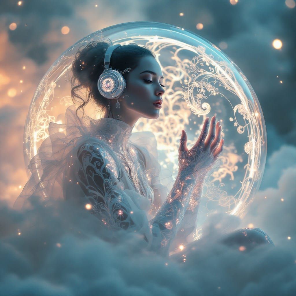 Ethereal Scientist Weaves Futuristic Biosuit in Crystal Sphe...