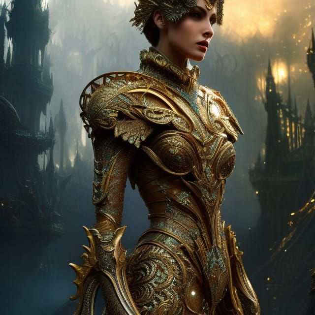 Woman in Intricate Armor, Fantasy Art