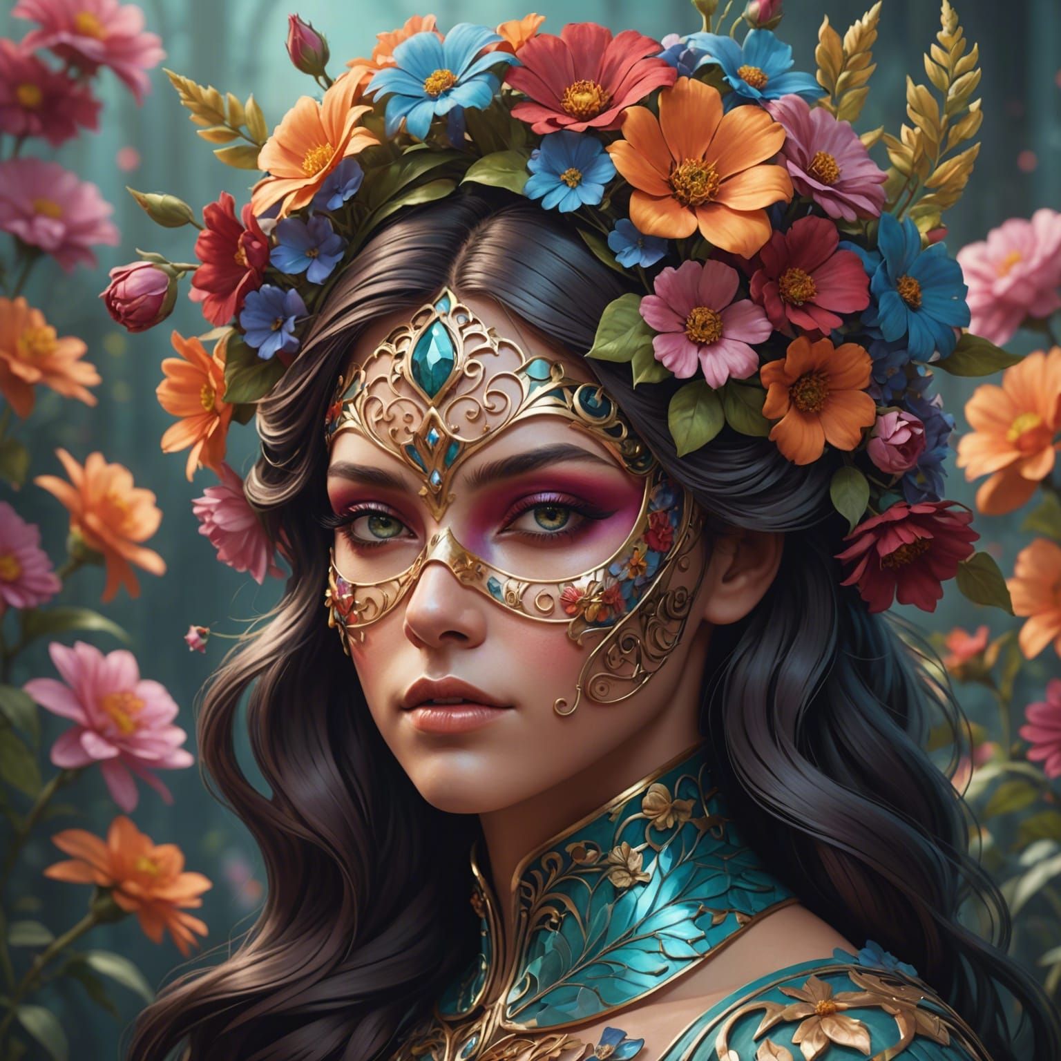Intricate Floral Mask Portrait in Hyperdetailed Style