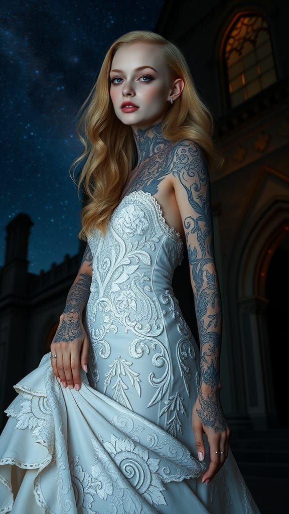 Gothic Tattooed Bride in Starry Night Concept Art