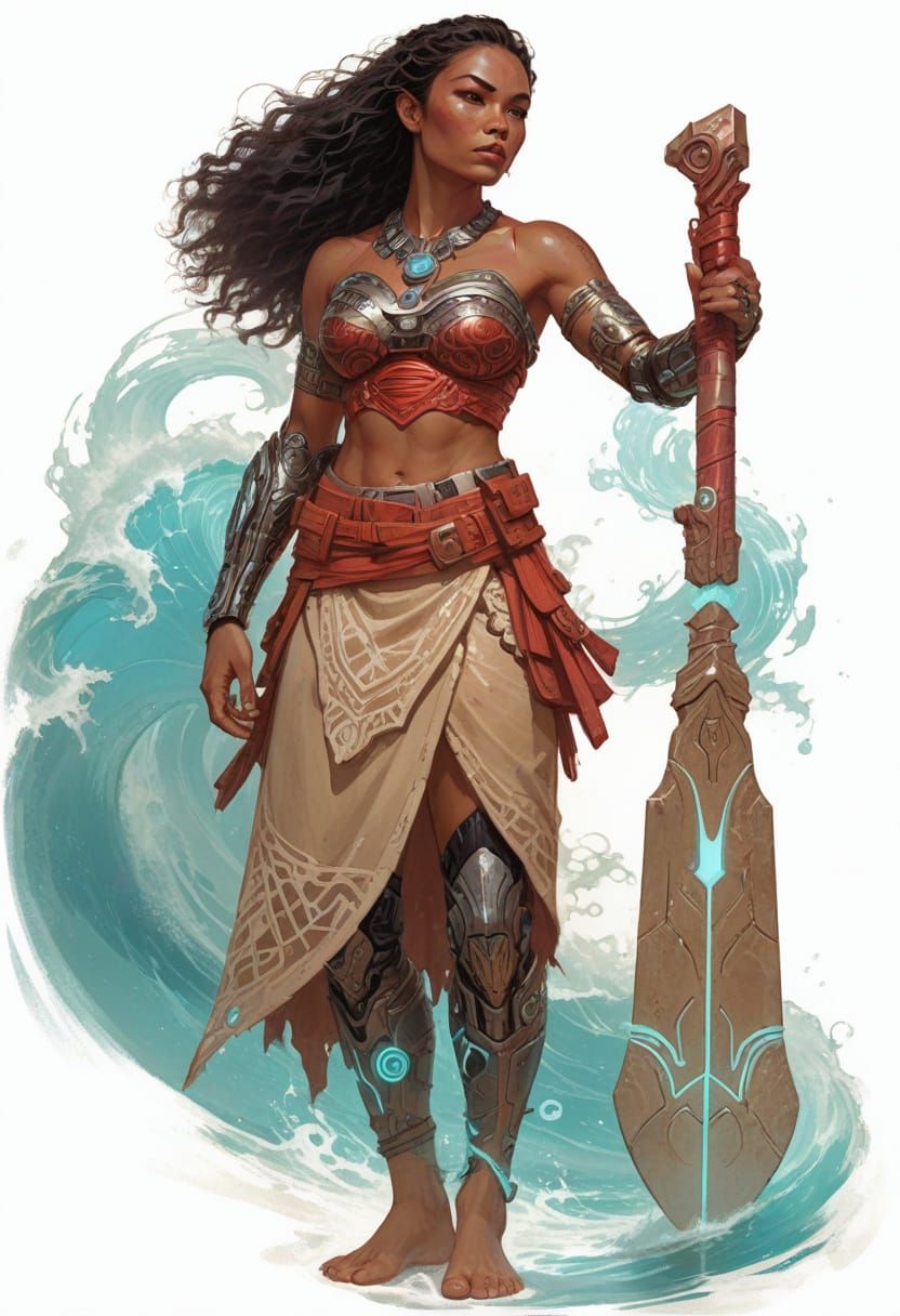 Cyberpunk Moana with Bioluminescent Coral Sword