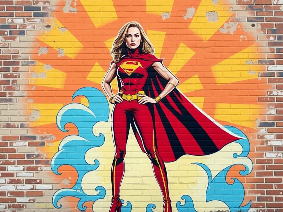 Super-Heroine Mural Street Art: Vivid Colors