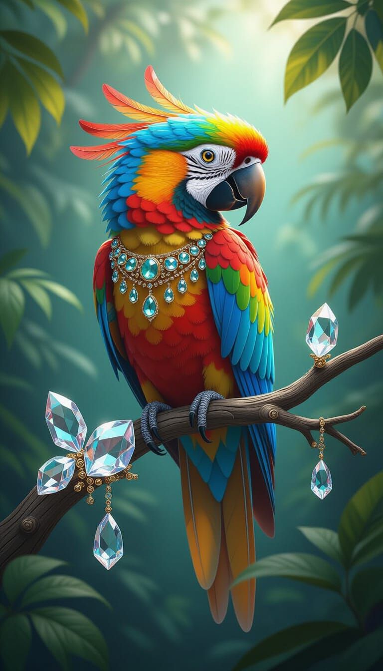 Cinematic Parrot Portrait in Magical Crystal Realism Style
