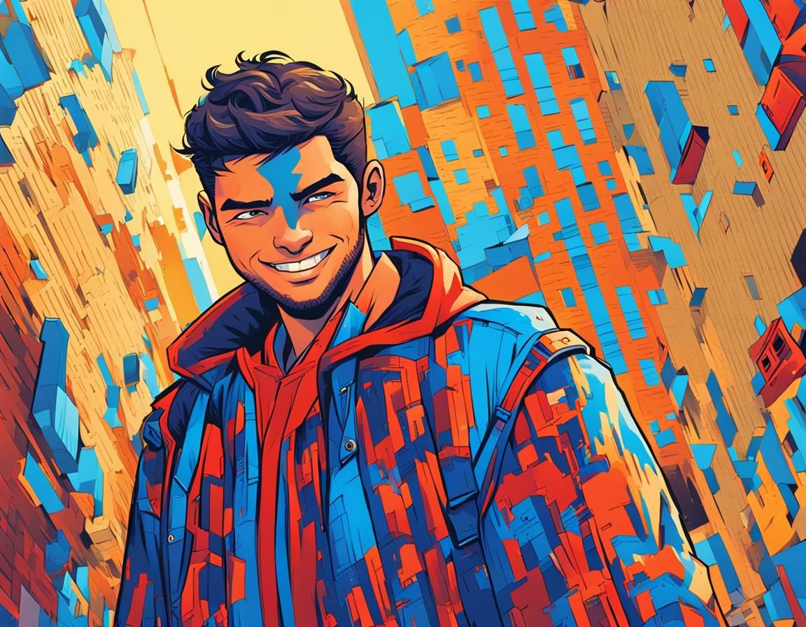 Handsome Boy Portrait in Vibrant Comic Book Style