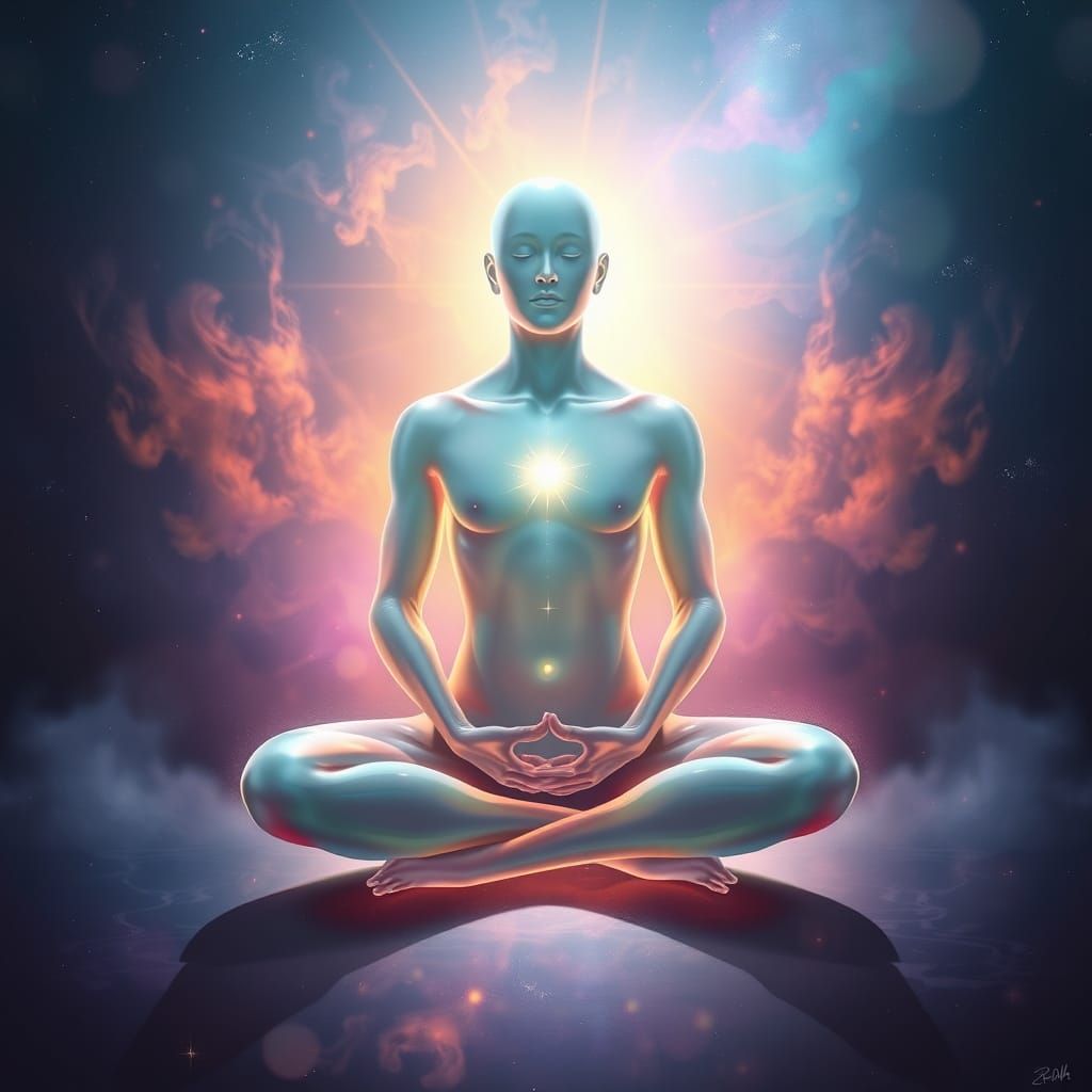 Ethereal Human Figure in Cosmic Nebula Digital Art