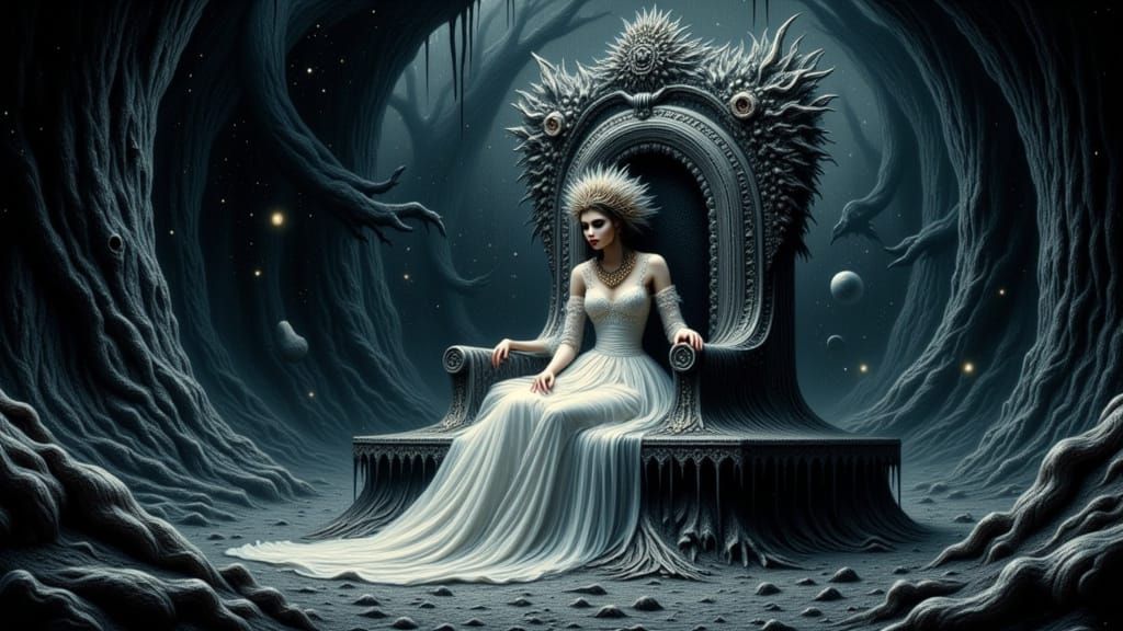 A regal princess, adorned with a crown of living moonlight, ...