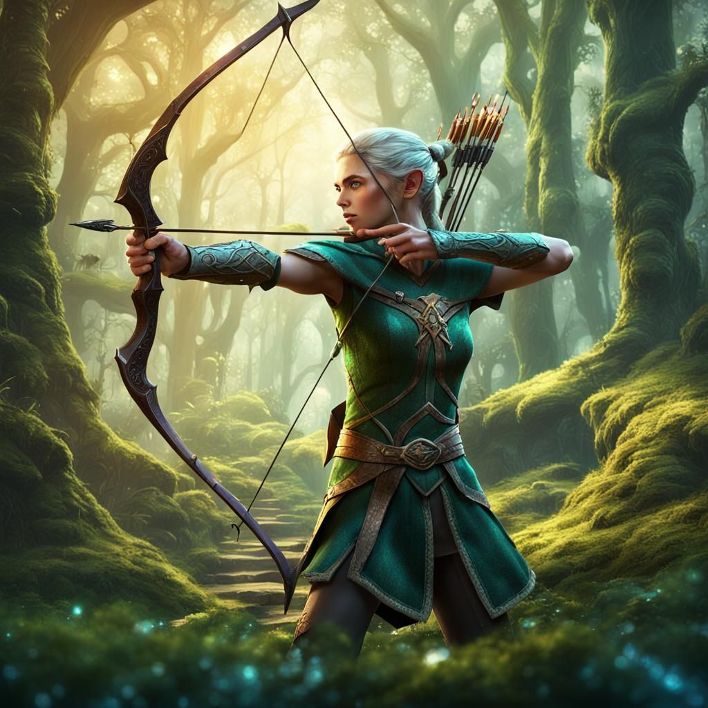 Enchanted Elf Archer in Forest Concept Art