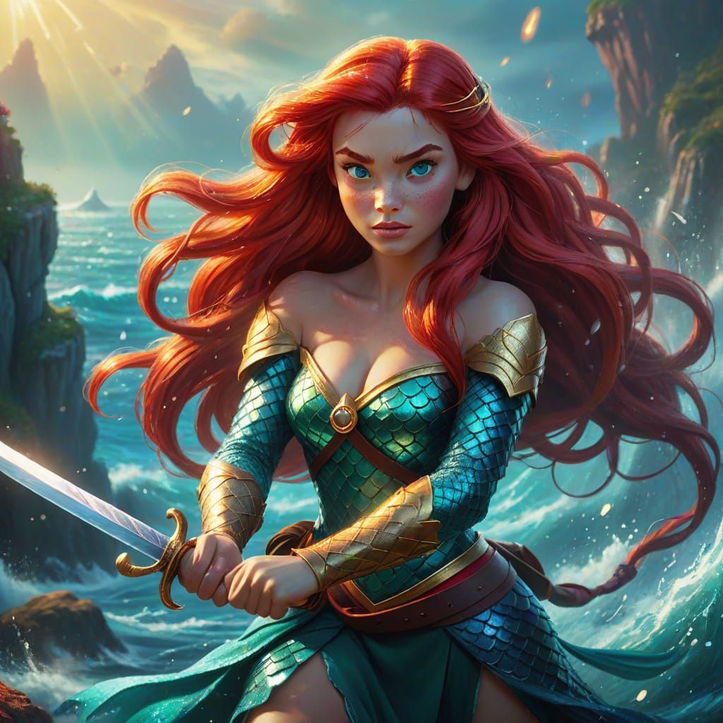 Warrior Princess Ariel in Digital Painting Style