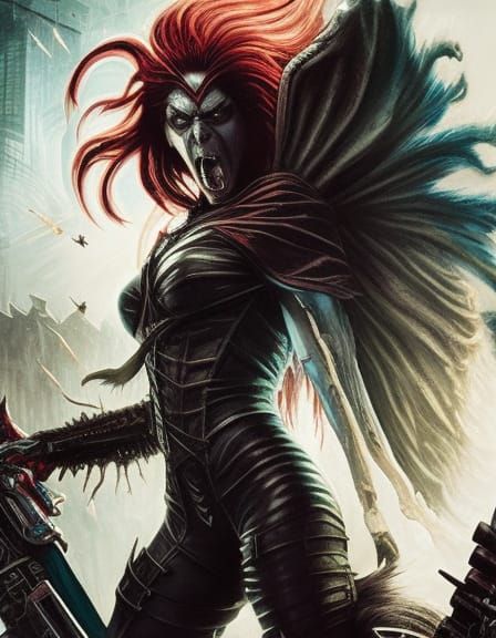 Woman with Exaggerated Expression in Dark Fantasy Style