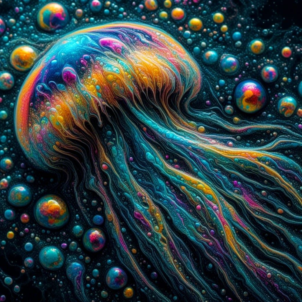 Rainbow Jellyfish in Surrealist Sci-Fi Style
