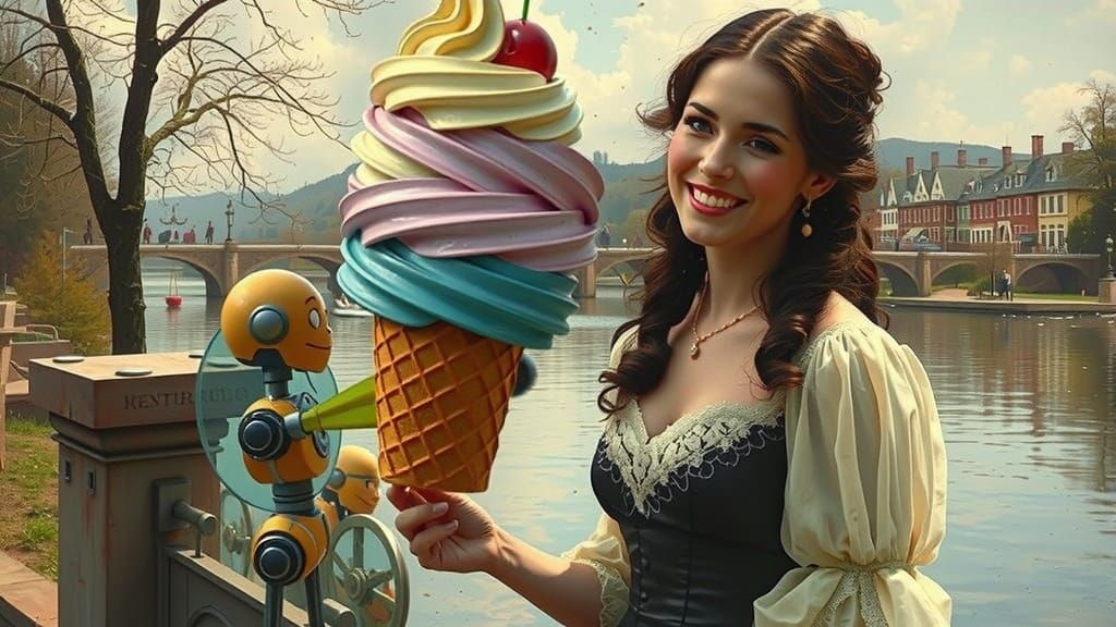 Georgian Woman Receives Giant Ice Cream from Robot