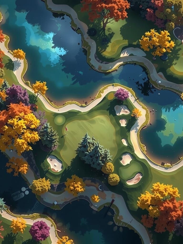 Surreal Aerial View of a Golf Course at Sunset