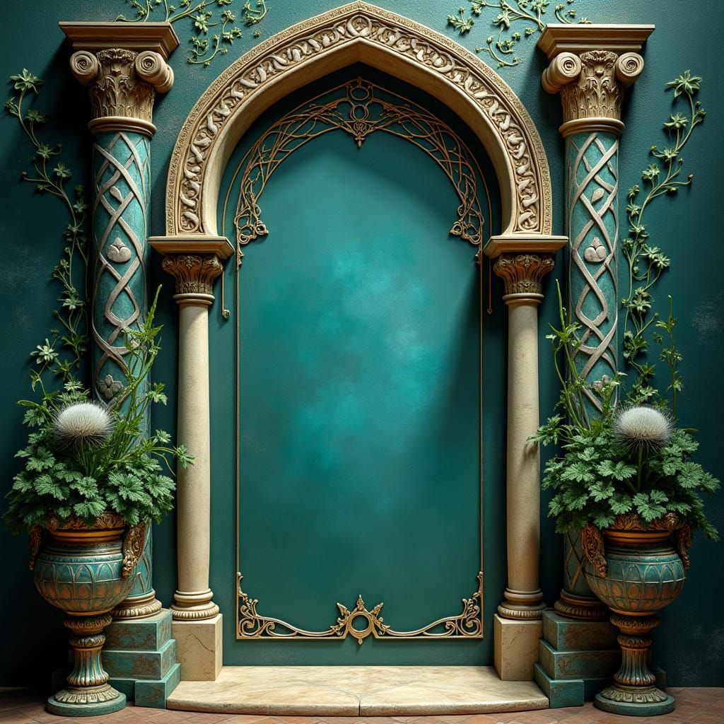 Ancient Celtic Title Page with Intricate Gold Filigree and E...