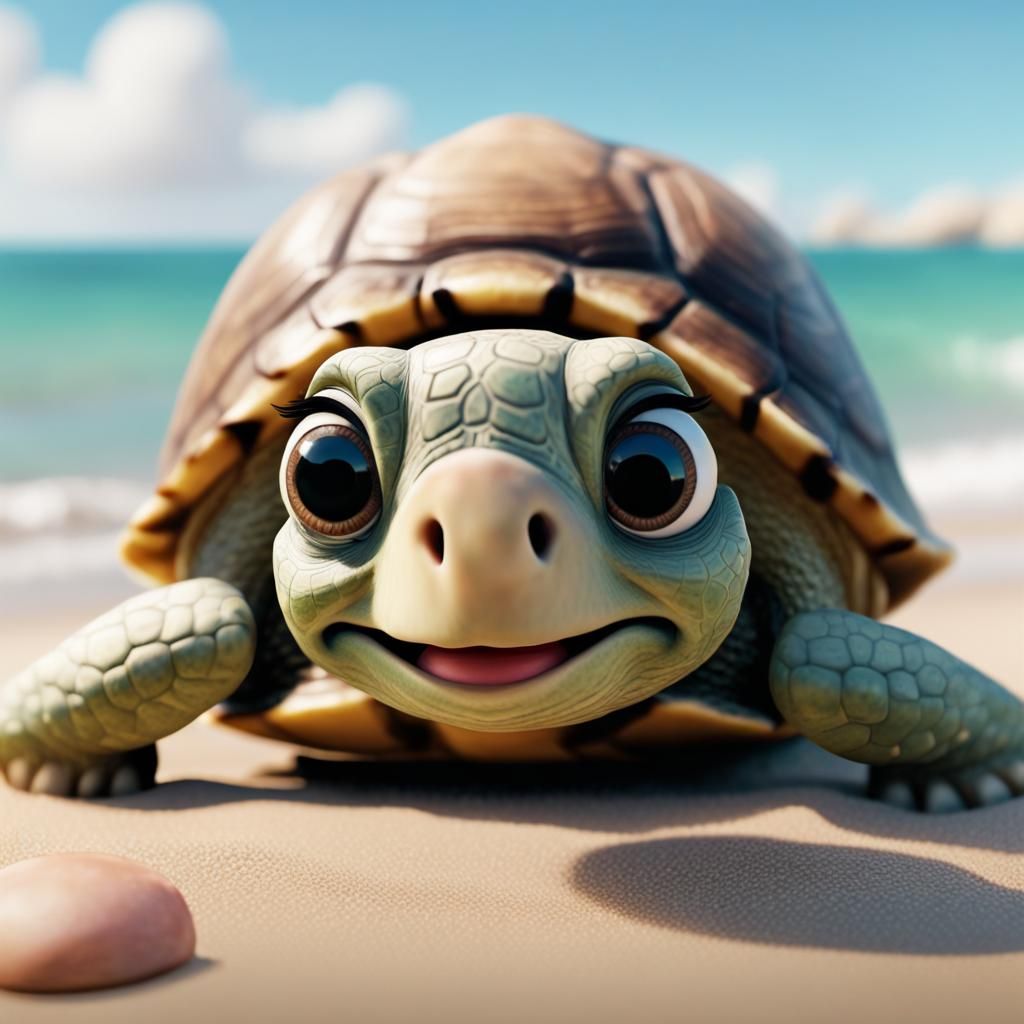 Adorable Turtle on Beach in Aardman Style