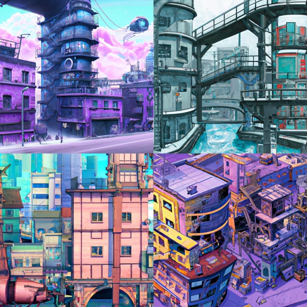 City Industrial Buildings in Anime Key Visual Style
