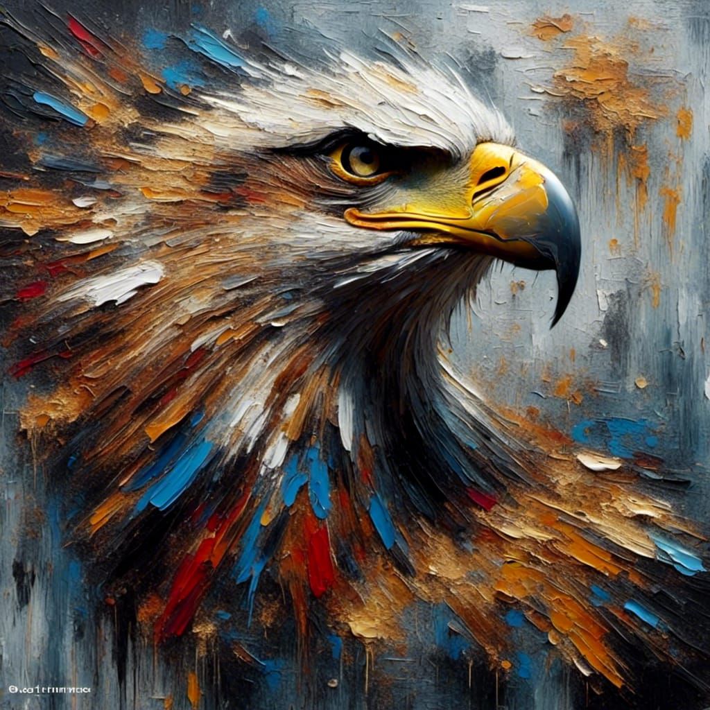 Eagle neo-impressionism expressionist style oil painting, sm...