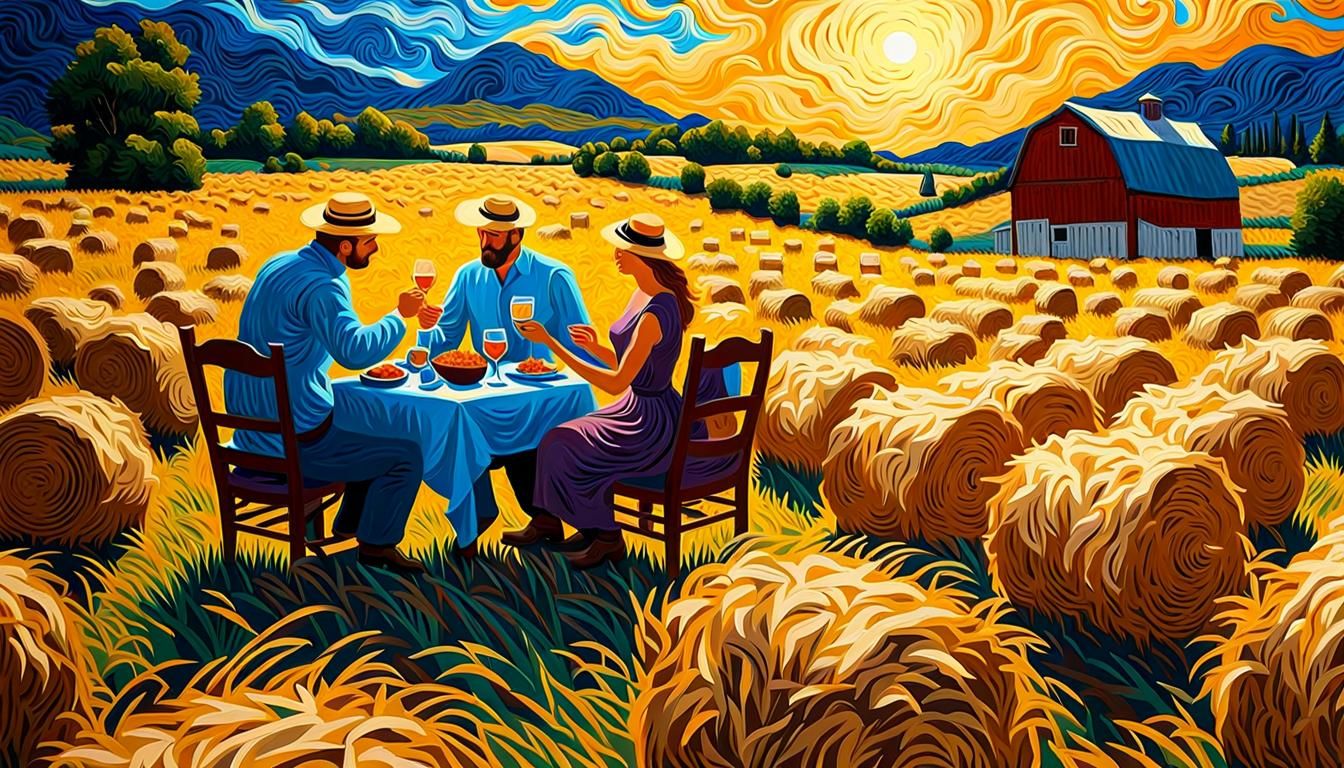 Romantic Hay Field Dinner: Van Gogh-Style Impasto