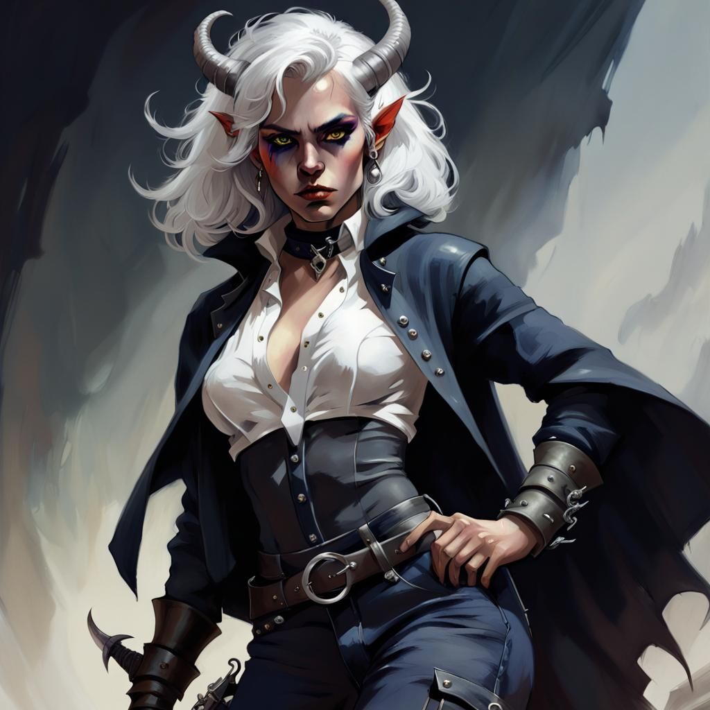 Tiefling Woman with Piercings in Dark Fantasy Style