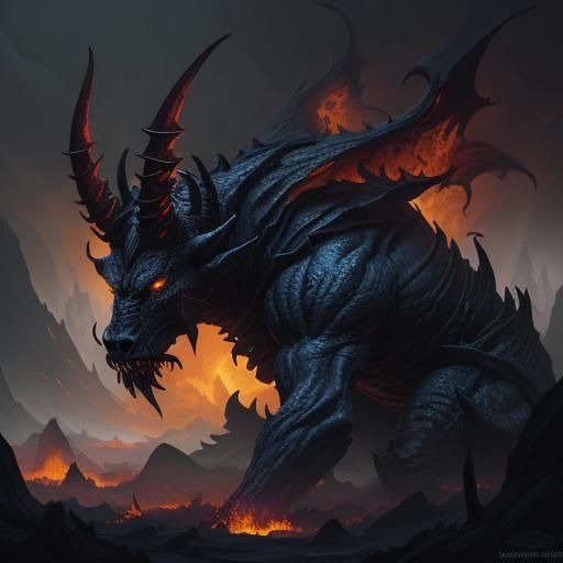 Menacing Dark Truffle Demon in Hellish Cavern