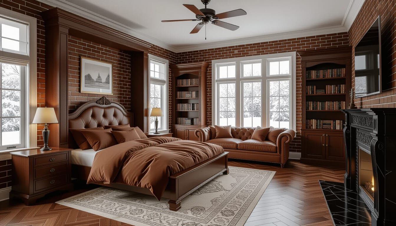 Cozy Victorian Bedroom with Snowy Views
