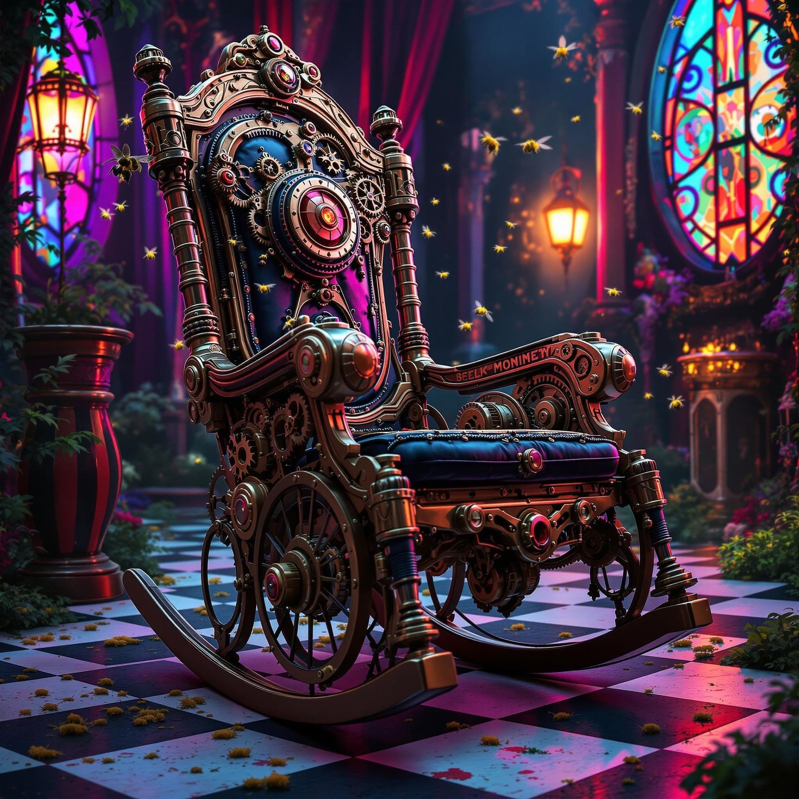 Steampunk Bee-Powered Rocking Chair in Gothic Wonderland