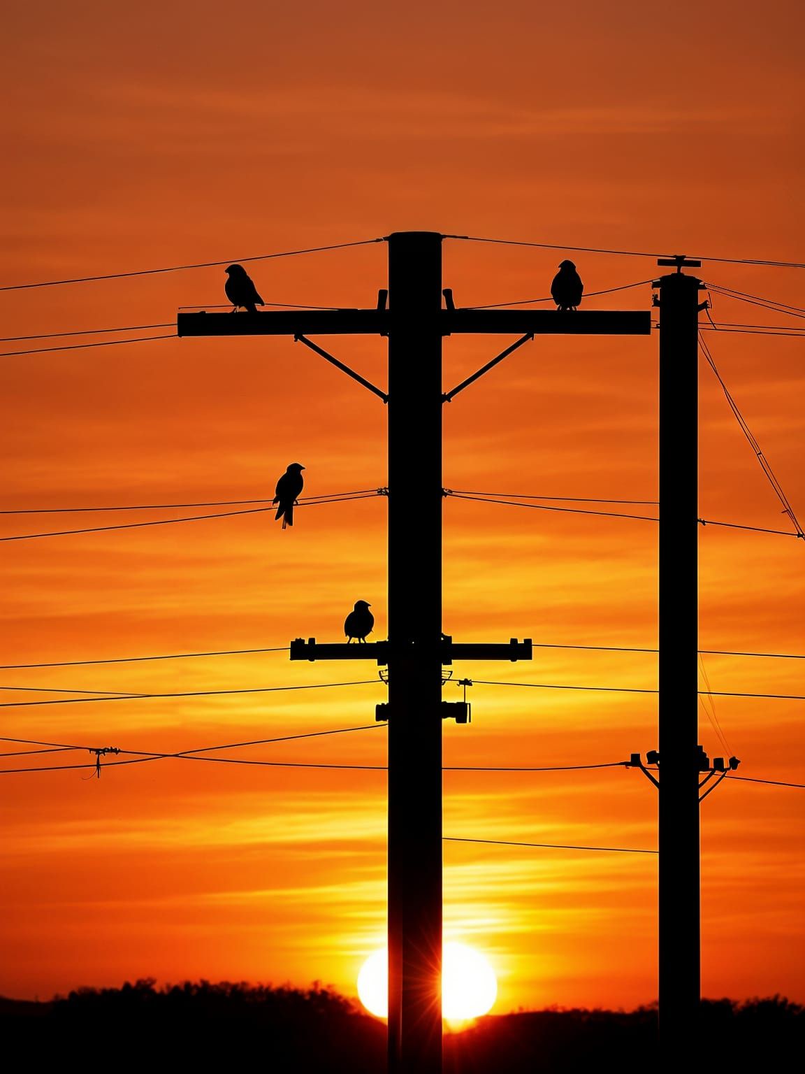 Silhouetted Sunrise Telephone Landscape