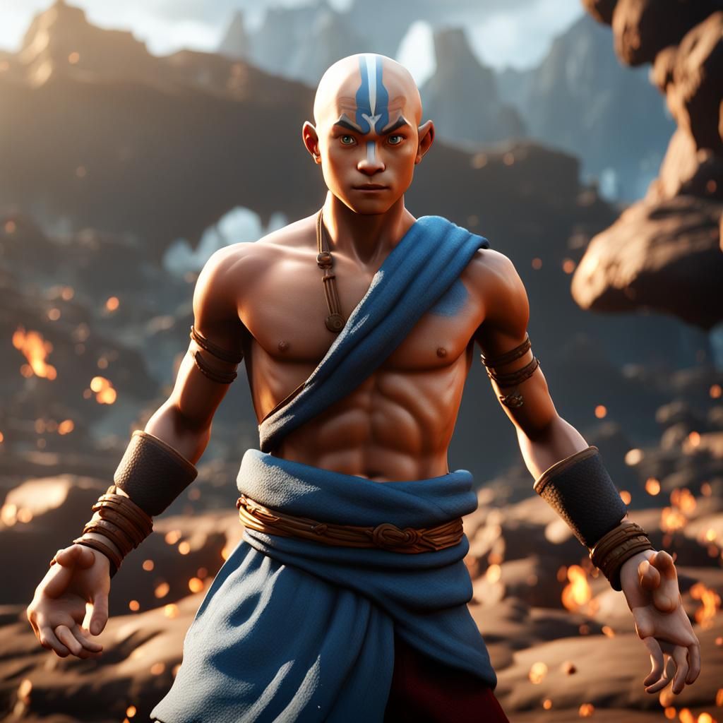 Aang Shirtless: 3D Game Cinematic Render