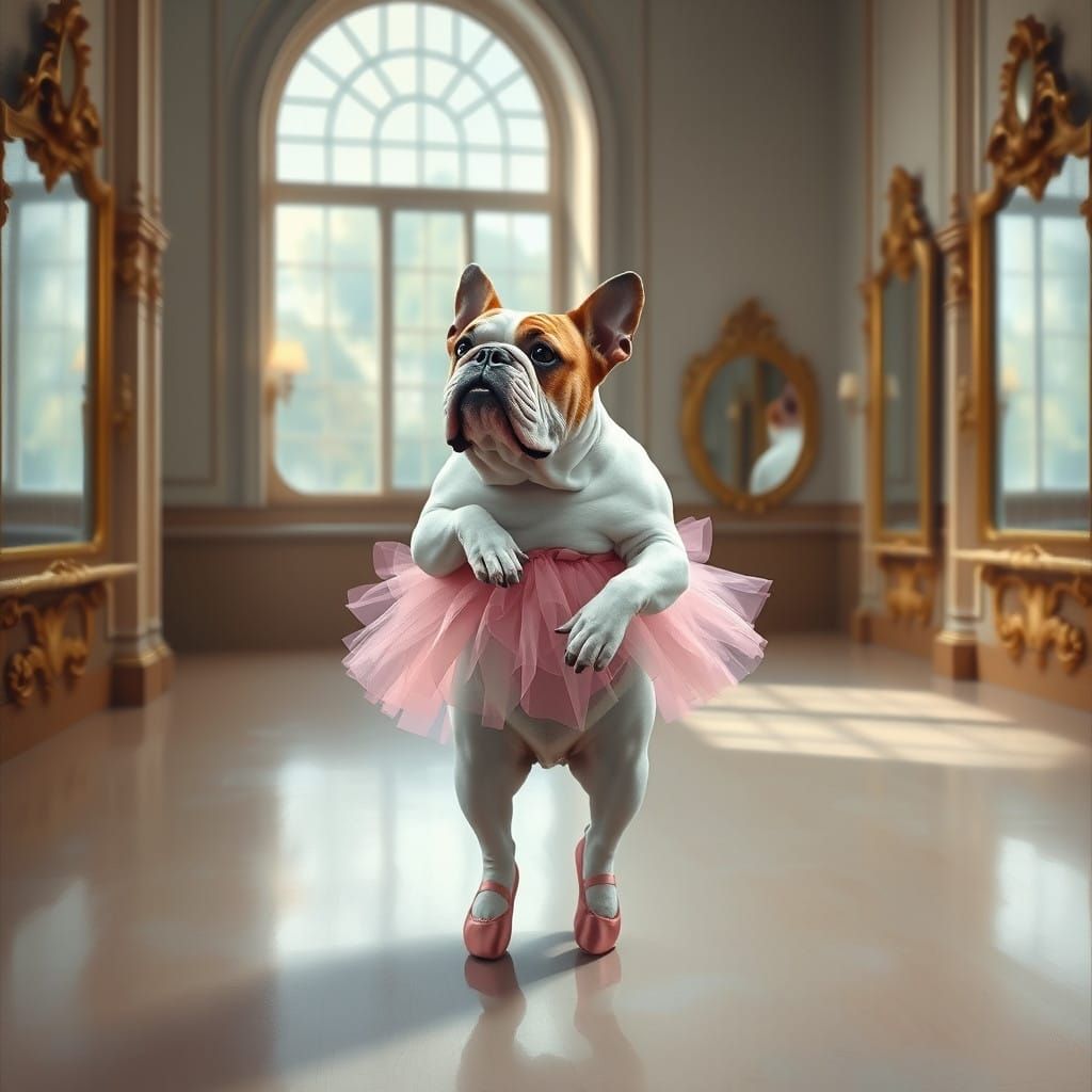 English Bulldog Ballerina in Elegant Degas Style