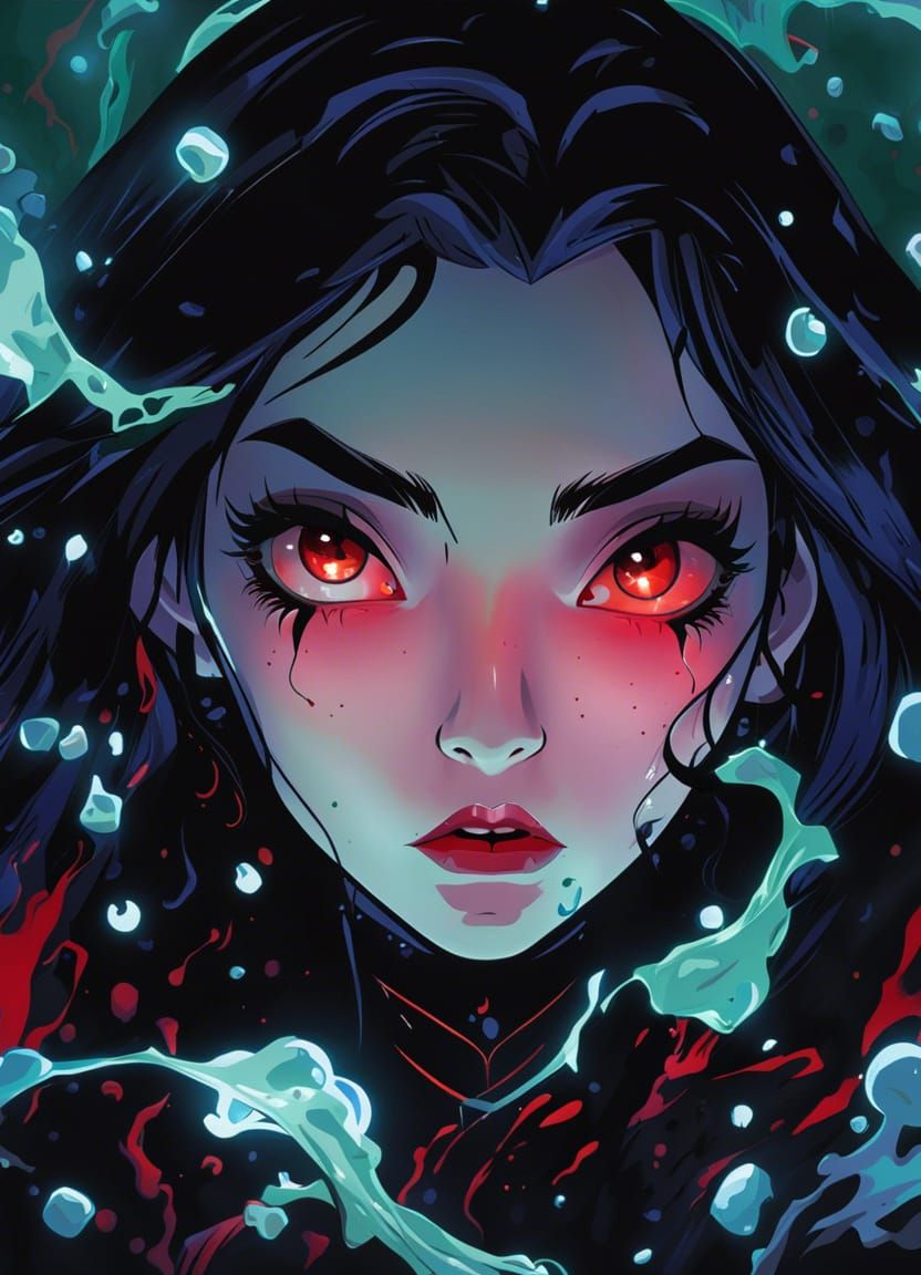 Gothic Disney Vampire with Slime, Cel-Shaded Vector Art