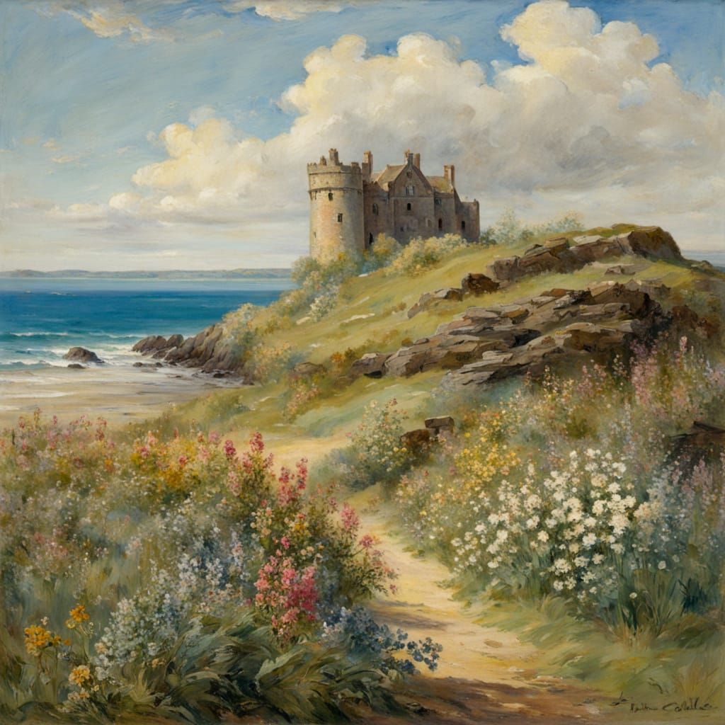 Baroque Castle on a Wildflower Seashore