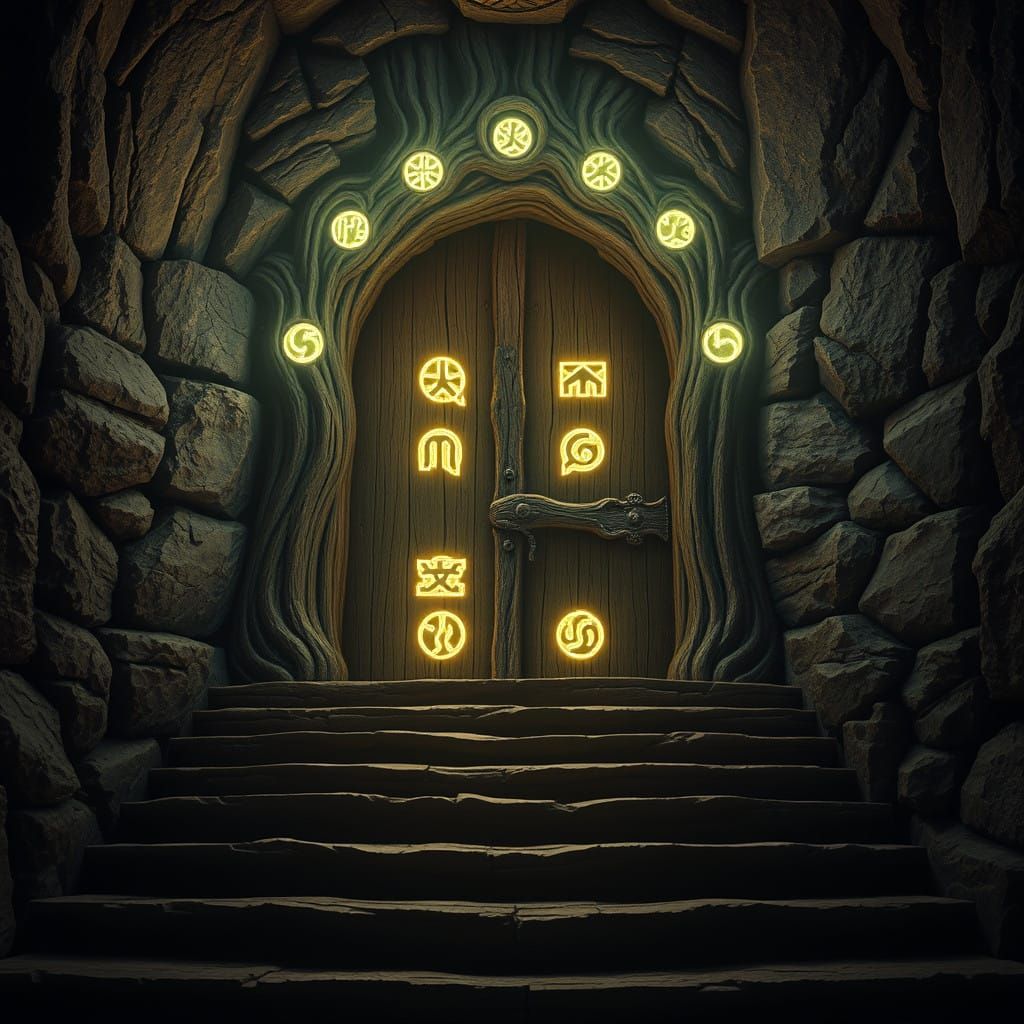Glowing Oak Portal with Mysterious Staircase