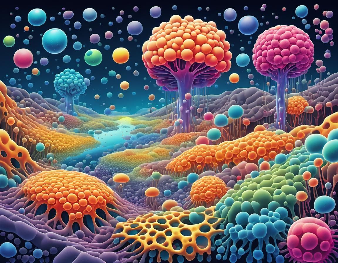 Fluorescent Nanoscopic Eukaryotic Landscape in Cartoon Style