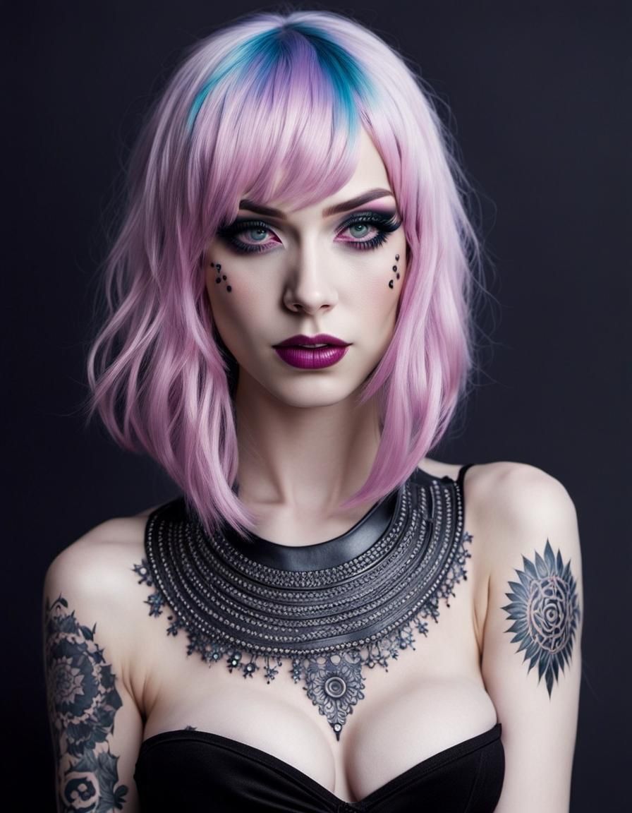 Pastel Goth Zombie Portrait with Tribal Tattoos