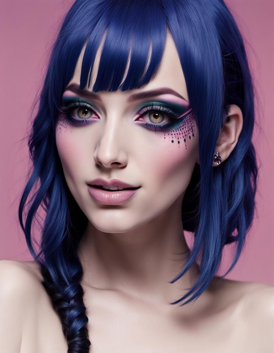 Pastel Goth Model with Tribal Tattoos in Studio Lighting
