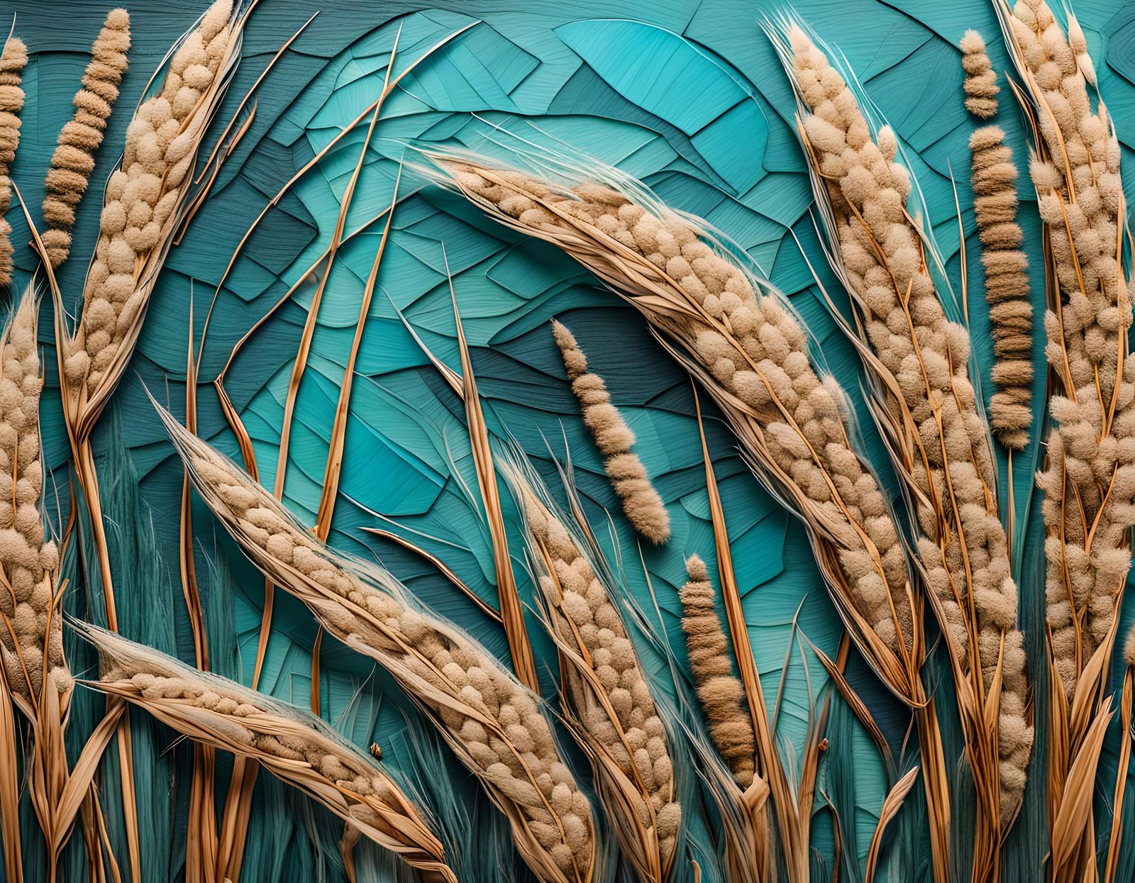 Boho Style Abstract Art with Dry Grass Canvas