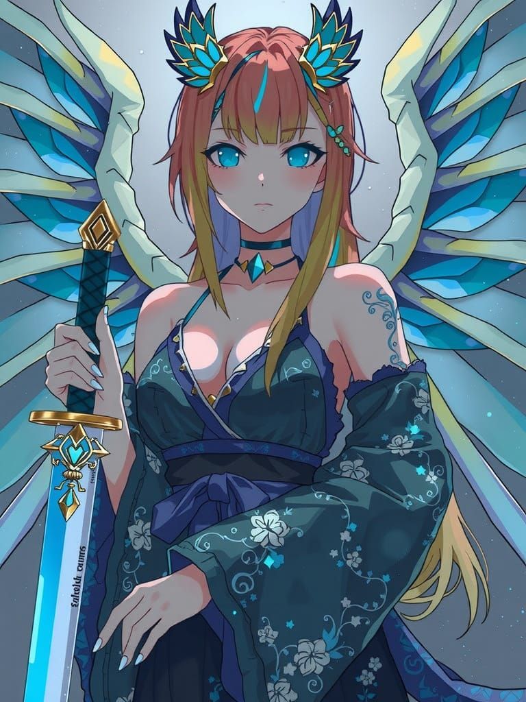 Anime Woman with Dragon Wings and Katana