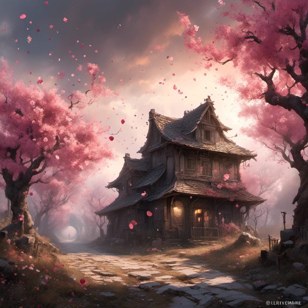 Swirling Cherry Blossoms in a Forgotten Village