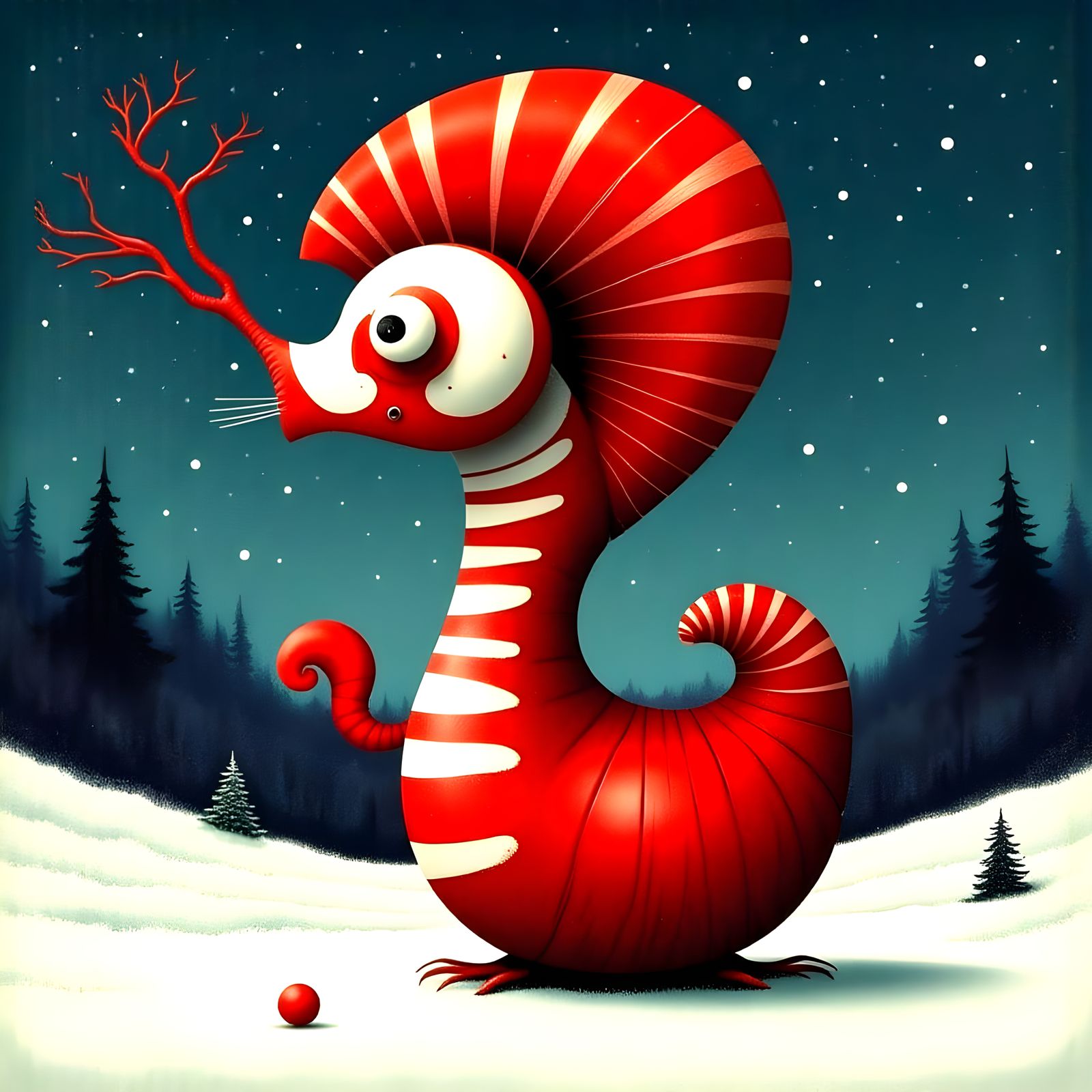 Surreal Winter Wonderland in Vibrant Candy Cane Colors