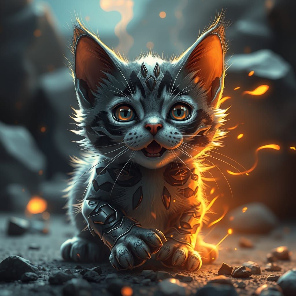Molten Metal Kitten Forged in Anime Style