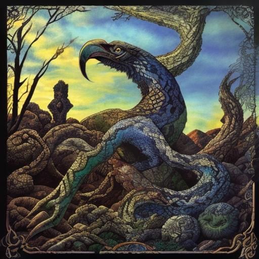 Eagle Spreads Wings in Celtic Ruins: Art Nouveau