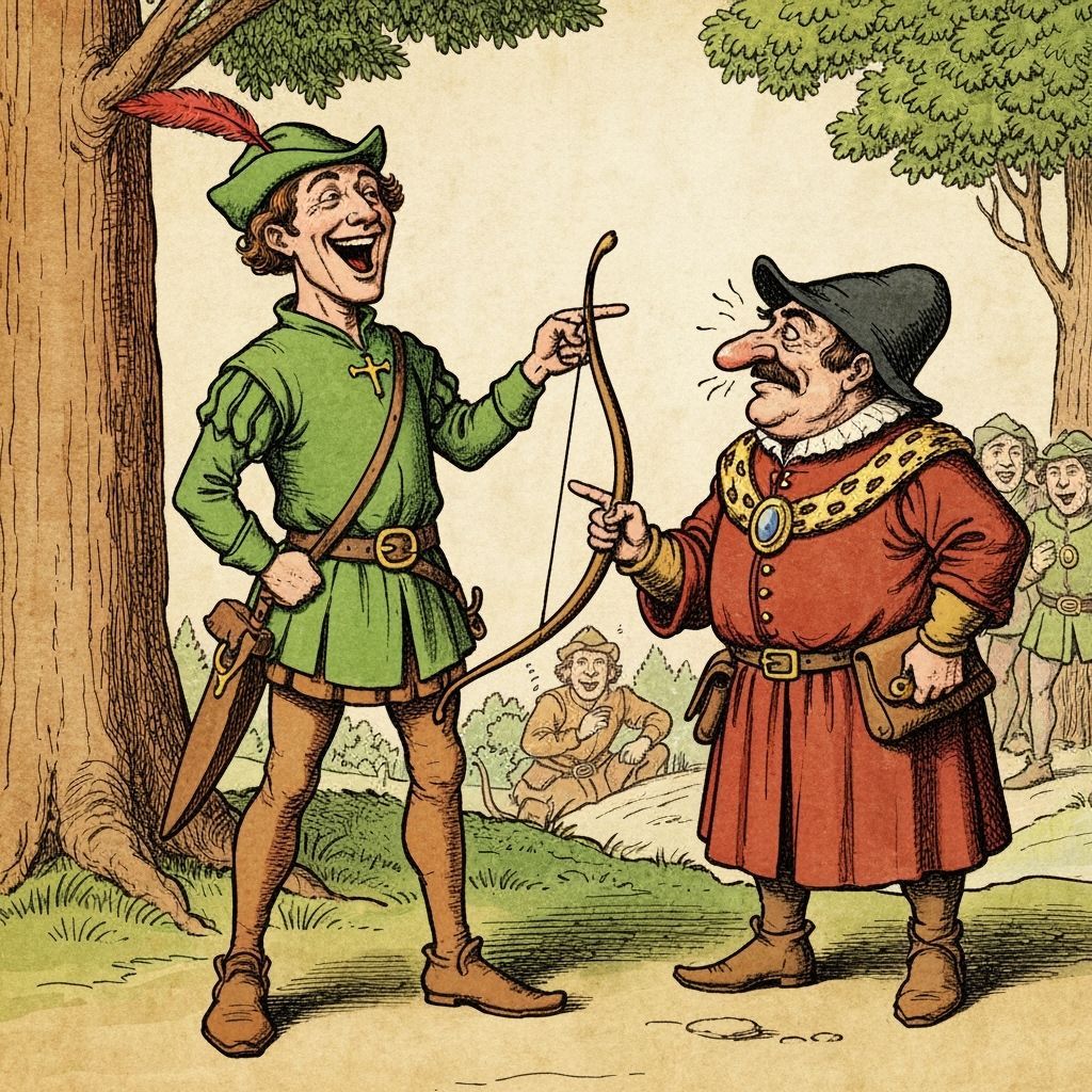 Robin Hood Caricature Teases Grumpy Sheriff in Sherwood Fore...