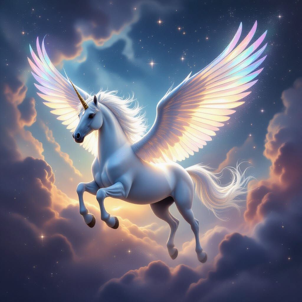 Majestic Pegasus Soaring Through Astral Nebula Sky
