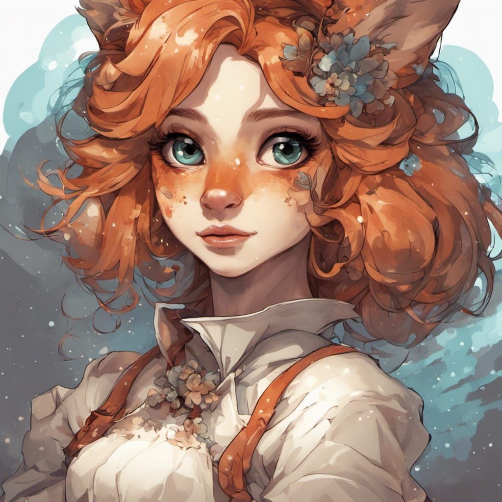 Adorable ginger Fox-girl VIXEN wearing a Cute pinafore dress.