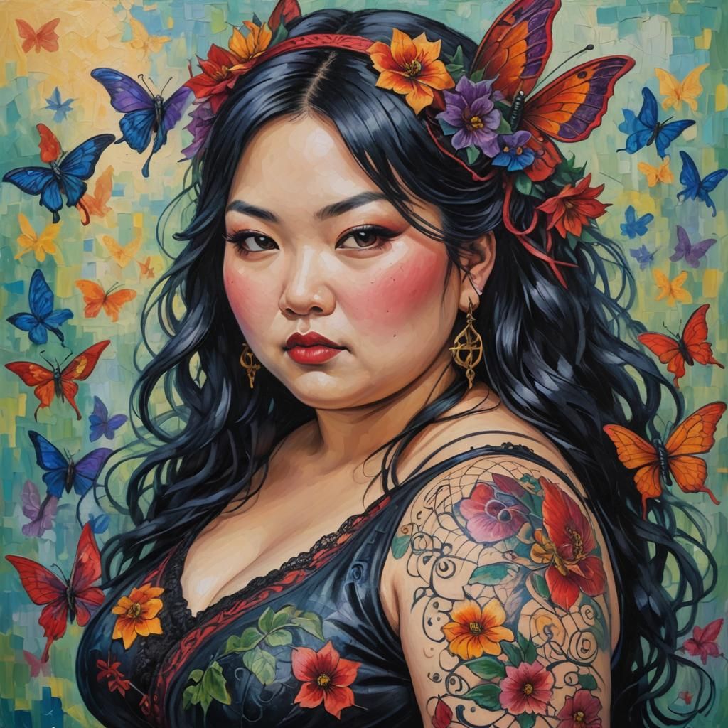 Gothic Asian Fairy in Expressionist Oil Painting