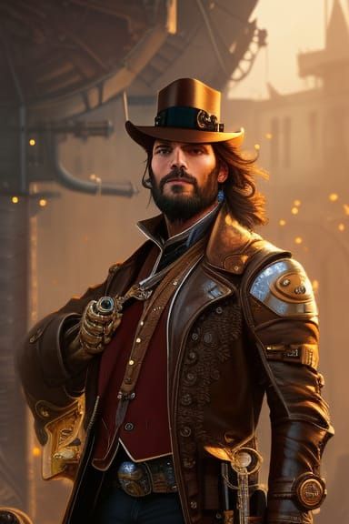 Steampunk Cowboy Portrait in Detailed Lighting