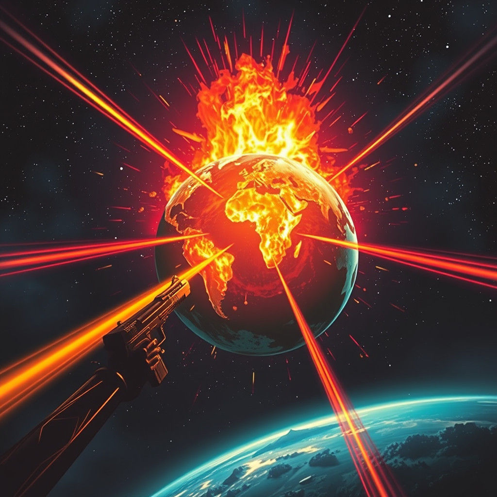 Astronauts with Laser Guns in Exploding World