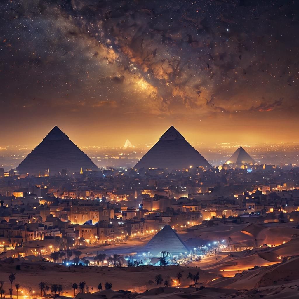 Cairo's Glowing Pyramids: A Dreamy Digital Cityscape